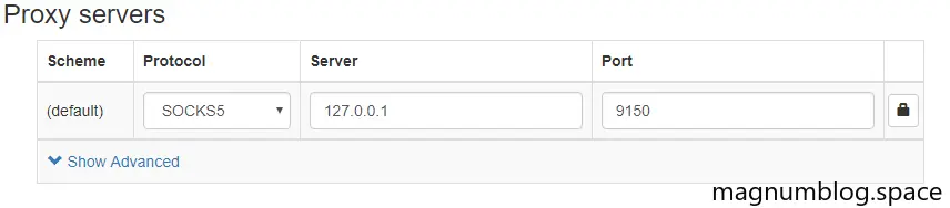 Налаштування профілю для proxy tor
